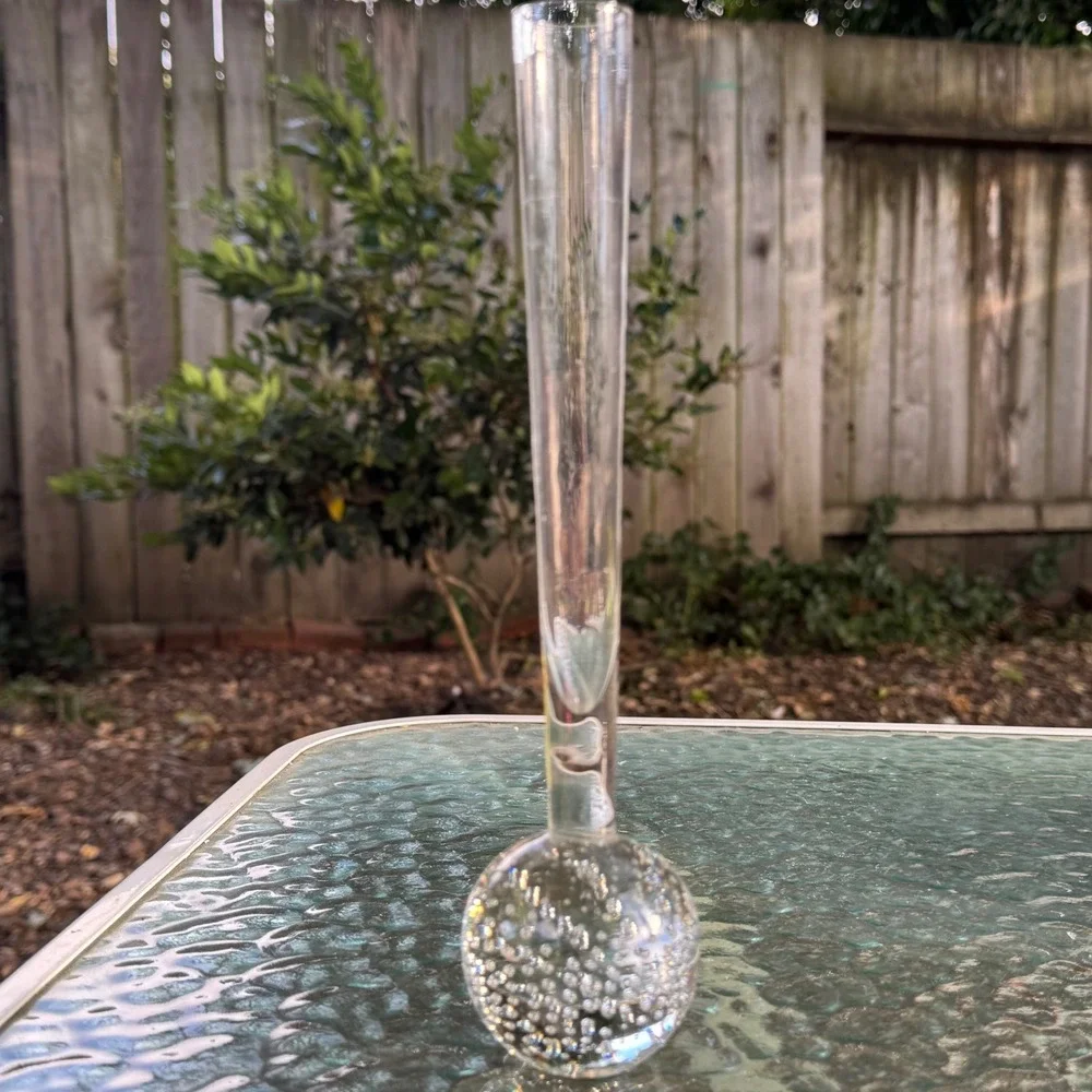 Vintage Controlled Bubble Art Glass Bud Vase Clear Bullicante Ball Base 8 Inch